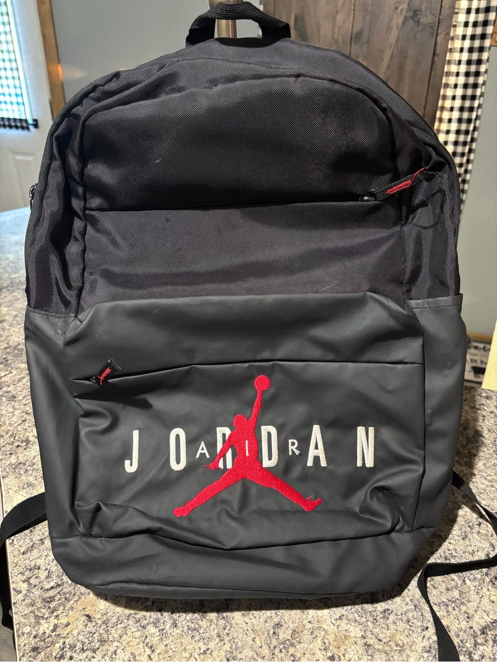 Jordan Black Backpack with Red Jumpman and White JORDAN